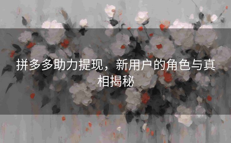拼多多助力提现,新用户的角色与真相揭秘 拼多多助力提现,新用户的角色与真相揭秘